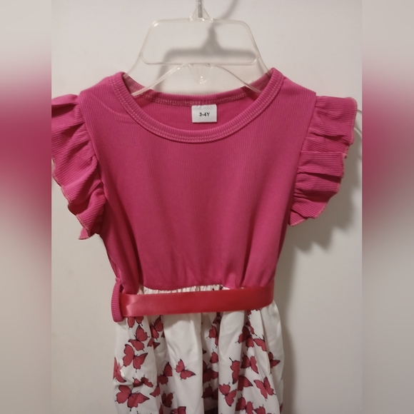 NWT Girls Fushia and White Sleeveless Sundress with Ruffled Tiers. - Picture 2 of 8